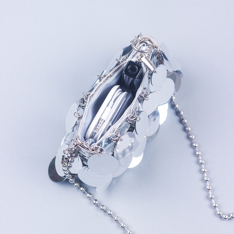 2025新款 手工编织女包手机包链条闪亮片bling百搭单肩斜挎包