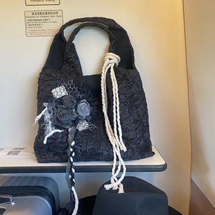 TeNg自制手作暗黑系衰败玫瑰花大容量托特包单肩休闲百搭热卖