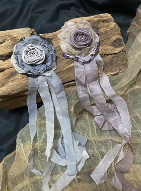 TeNg原创小众布艺干枯玫瑰仙女手作配饰胸针/发卡/抓夹/发簪/颈花