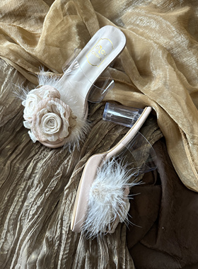 TeNg原创手作干枯衰败玫瑰增高拖鞋女夏外穿气质粗跟凉拖高跟鞋