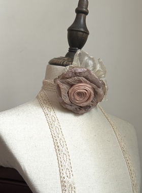 TeNg原创手作布艺玫瑰花颈带蕾丝颈带choker/胸针/腕花/发卡