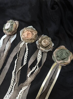 TeNg原创手作干枯玫瑰重工小香风复古山茶花胸针/发卡/颈花/腕花