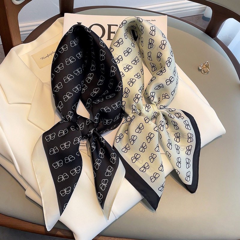 黑白蝴蝶结小方巾丝巾女韩国百搭春秋装饰衬衫西装职业领巾70&times;70