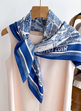 蓝色系90CM大方巾丝巾女韩版春秋季百搭装饰衬衫围巾外搭空调披肩