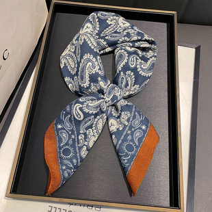 复古腰果绒面手感围巾日系包头绑腰丝巾女春秋保暖护颈小方巾领巾