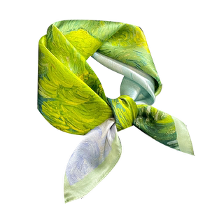 油画绿色麦田真丝丝巾小方巾女韩版春秋款桑蚕丝围巾送礼妈妈领巾