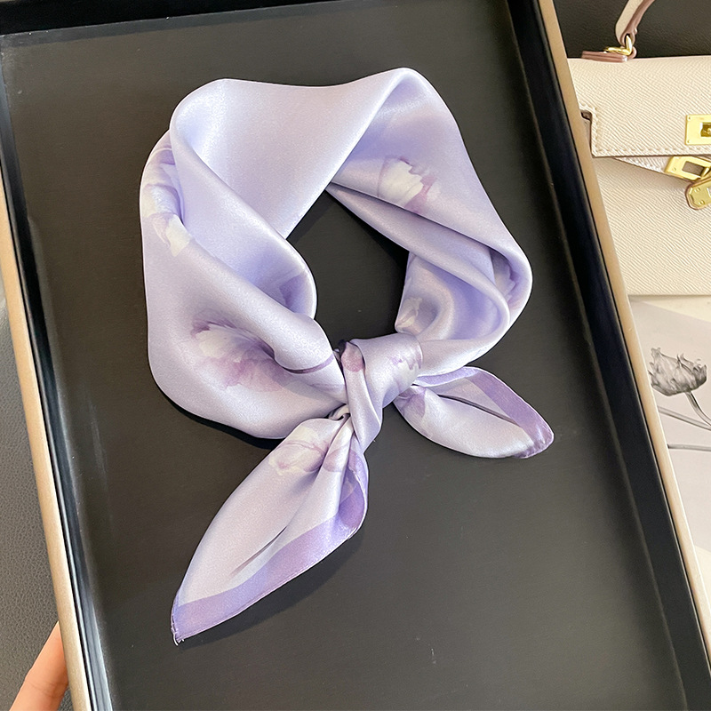 紫色郁金香丝巾桑蚕丝真丝小方巾