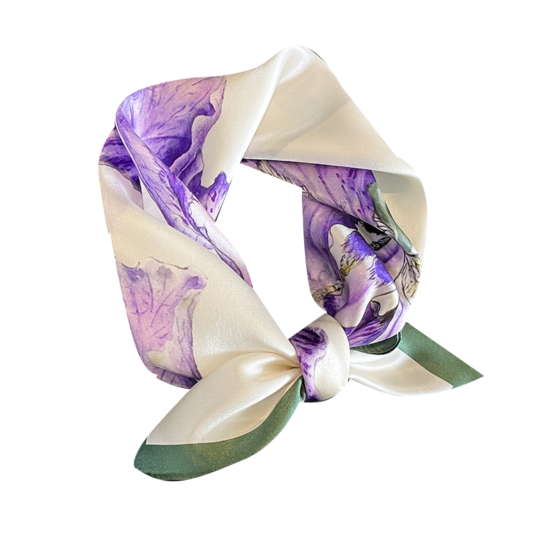 紫色花瓣春秋薄款桑蚕丝小方巾