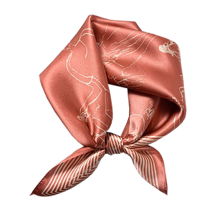 春秋季人物素描真丝小方巾女桑蚕丝丝巾职业空姐装饰领巾发带围巾