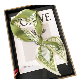 春夏新款洋气绿色小丝巾女百搭文艺发带绑发绑包领巾细窄长条飘带