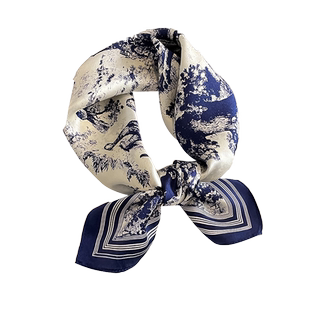 森系风丛林虎豹藏青色真丝丝巾女小方巾春秋季薄款桑蚕丝围巾领巾