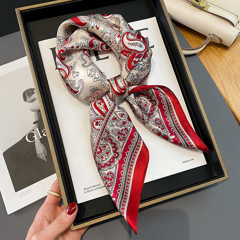 氛围感红色腰果花丝巾70cm真丝方巾女杭州丝绸桑蚕丝围巾职业领巾