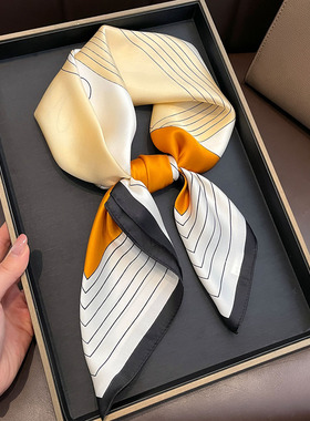 春夏新款减龄橙色几何印花小方巾女百搭通勤职业装饰丝巾护颈领巾