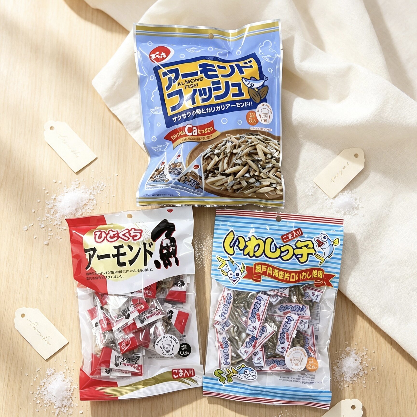 日本进口天六杏仁鱼干休闲零食便携小包装营养健康即食鱼干