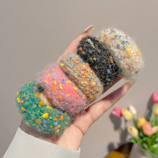 彩色毛线针织发圈ins少女丸子头绳粗皮筋网红可爱时尚 发绳弹力圈