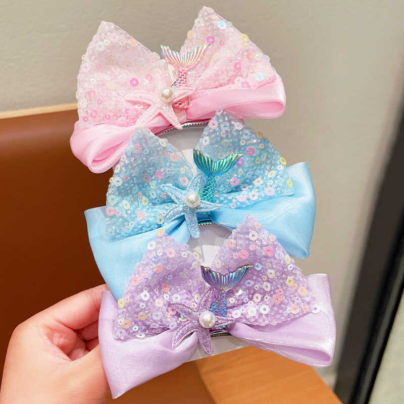儿童女亮片蝴蝶结发夹公主裙头饰