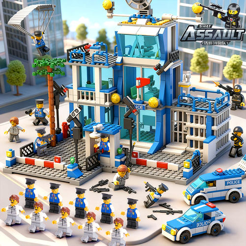 儿童积木城市警察总局益智拼装