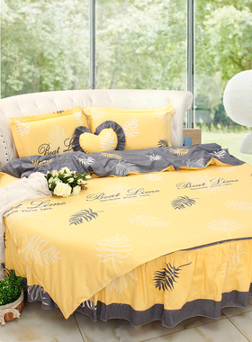 黄色枫叶主题酒店床品纯棉圆床四件套圆形床上用品圆床裙圆被罩2m