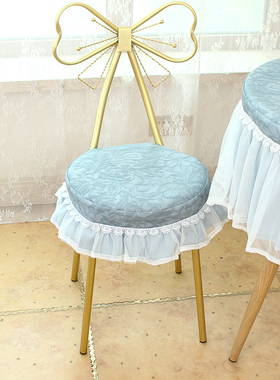 圆形小凳子套翻新灰色皮革雕花防油防水防划灰色蕾丝椅子垫可定制