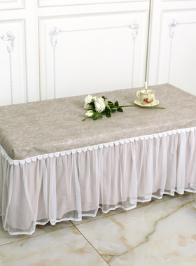 浅灰色雕花长方形皮革茶几罩防油防水蕾丝全包桌布电视柜长凳子罩