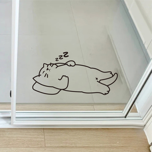 躺平的猫咪可爱玻璃门贴纸 宠物店猫咖防撞墙贴 厨房客厅玻璃贴
