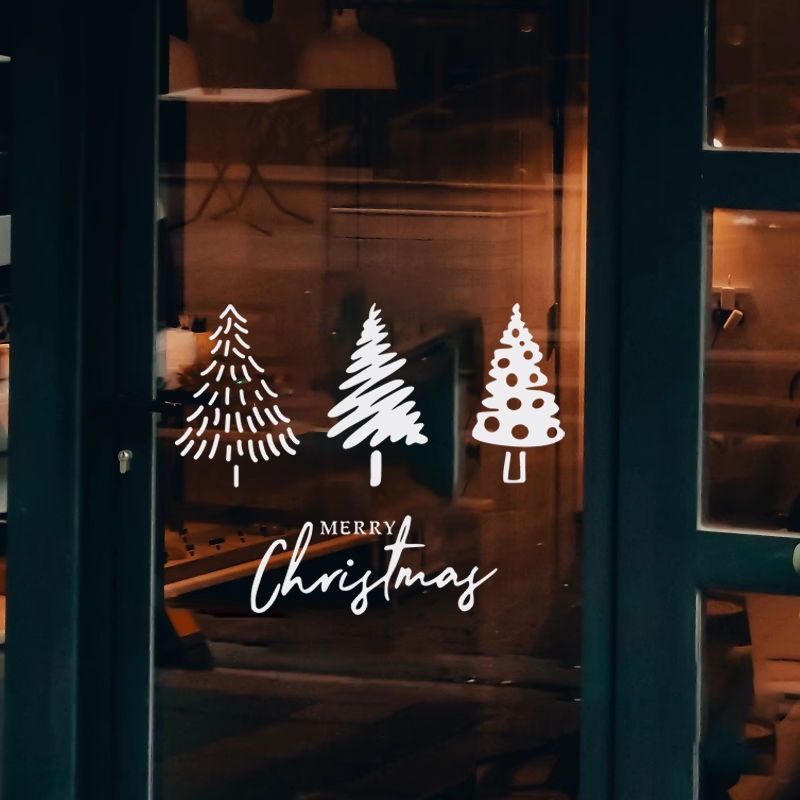 ins圣诞树贴纸圣诞节新年餐厅店铺玻璃门橱窗节日墙贴画装饰布置图片