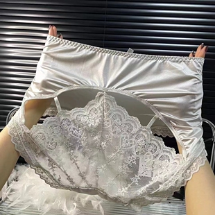 林梦雪大码内裤女士中高腰性感蕾丝缎面胖mm200斤镂空透明三角裤
