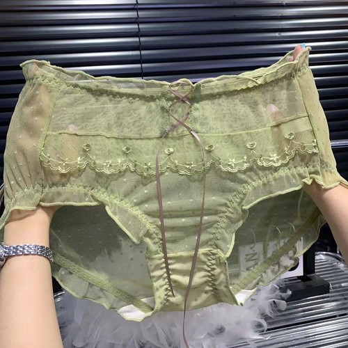 25新款大码内裤女性感薄款蕾丝网纱中高腰透气舒适诱惑透明三角裤