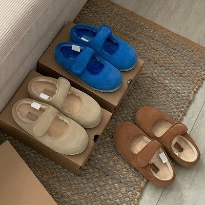 【现货】真皮羊羔毛毛豆豆棉鞋女外穿冬季加绒平底可爱玛丽珍单鞋