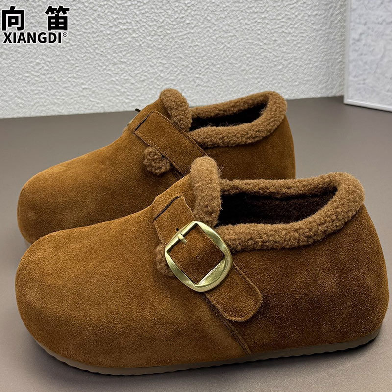 真皮全包内增高厚底勃肯鞋加绒加厚保暖小土豆棉鞋羊羔毛毛鞋子女