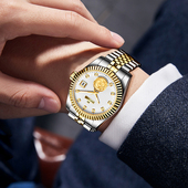 DOM多姆商务男士 手表镶钻日历钢带防水表全自动机械男表精钢表带