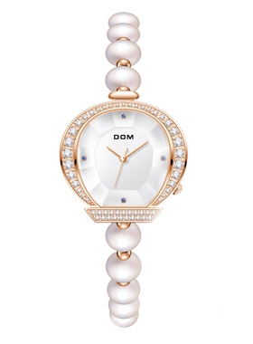 DOM腕表 新款网红手表女款小巧精致珍珠手链防水轻奢小众时尚镶钻