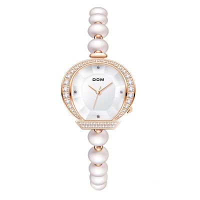 DOM腕表 新款网红手表女款小巧精致珍珠手链防水轻奢小众时尚镶钻