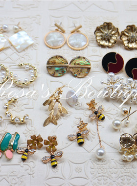 全新复古ins同款个性夸张金色天使钱币鲍贝母耳环耳夹耳饰欧美