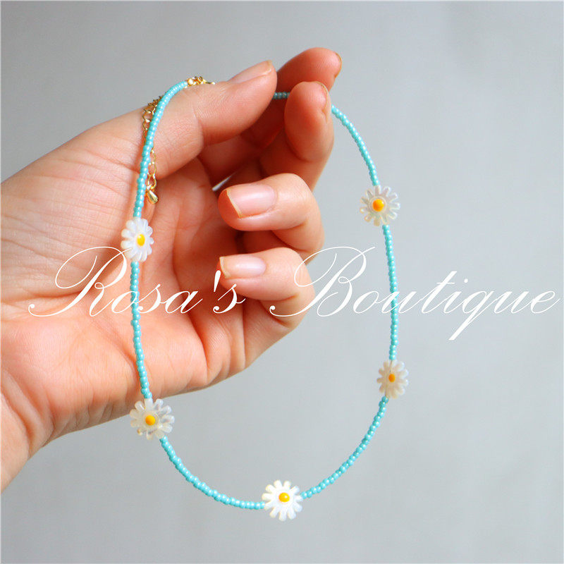 Dasiy Handmade Beading TOHO 手作编织贝母雕刻雏菊 choker 项链