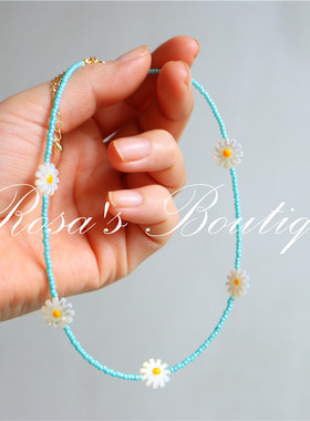 Dasiy Handmade Beading TOHO 手作编织贝母雕刻雏菊 choker 项链