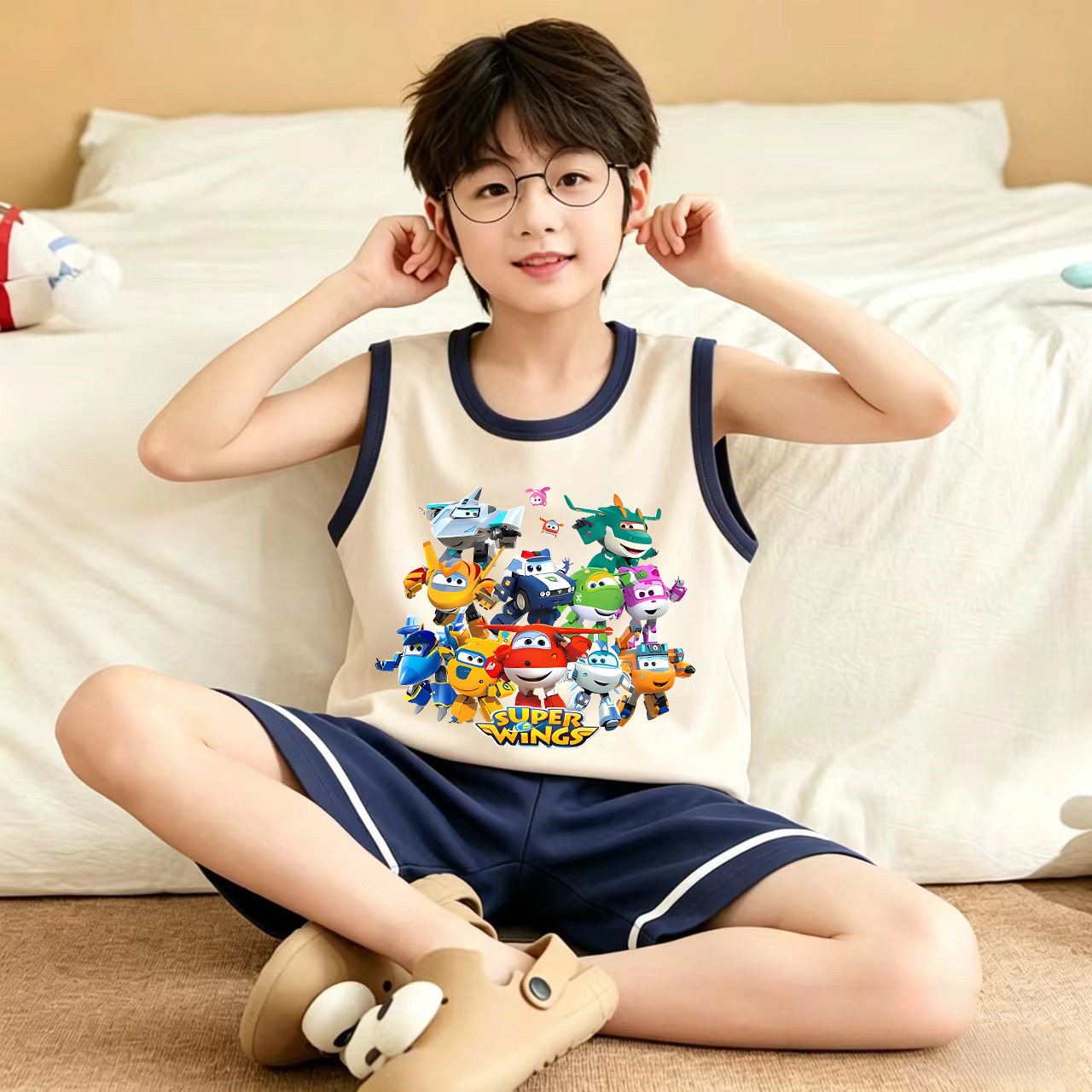 男童睡衣夏季薄款纯棉背心套装