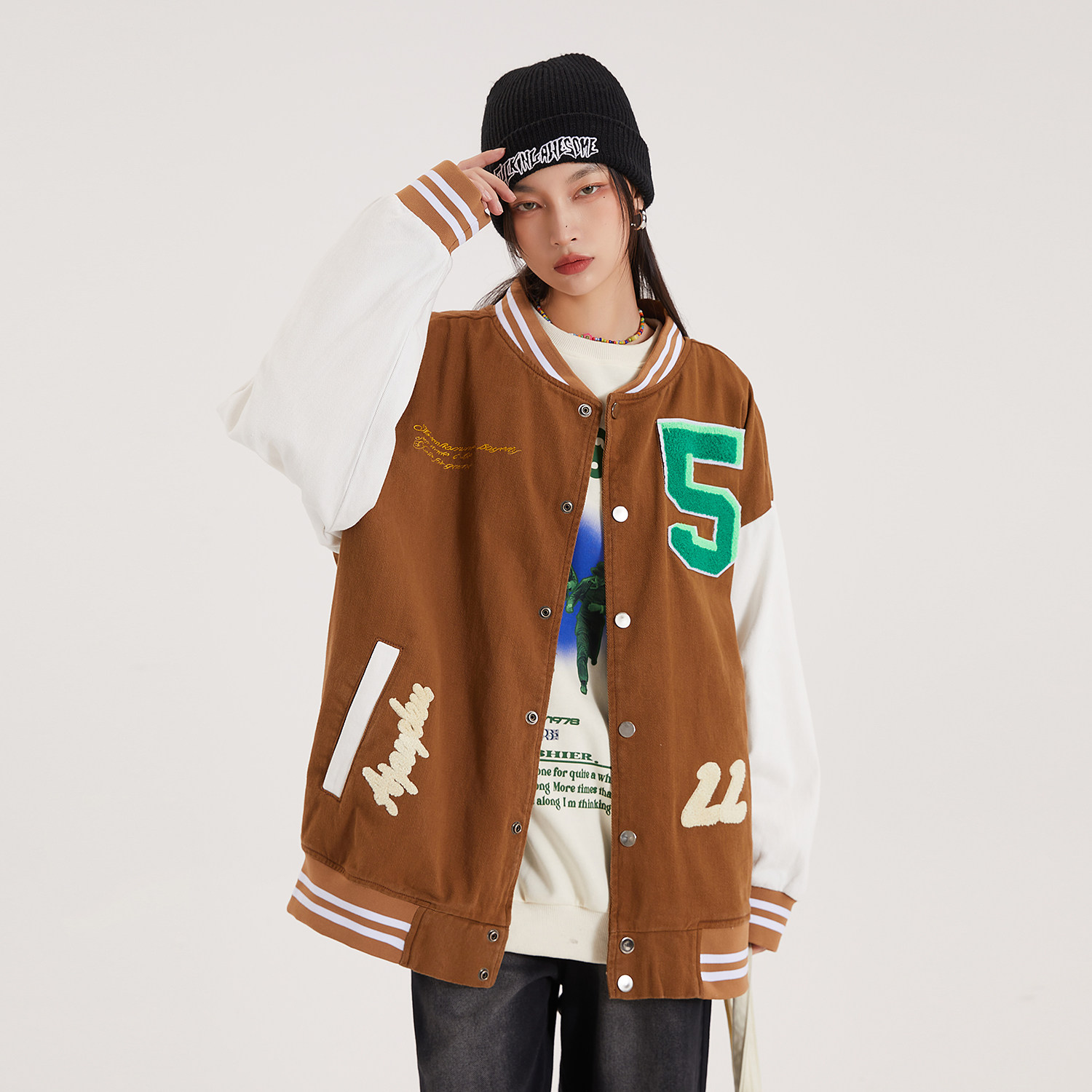 字母水洗毛巾料刺绣棒球服夹克情侣外套976/P100,男装夹克,星座202-3