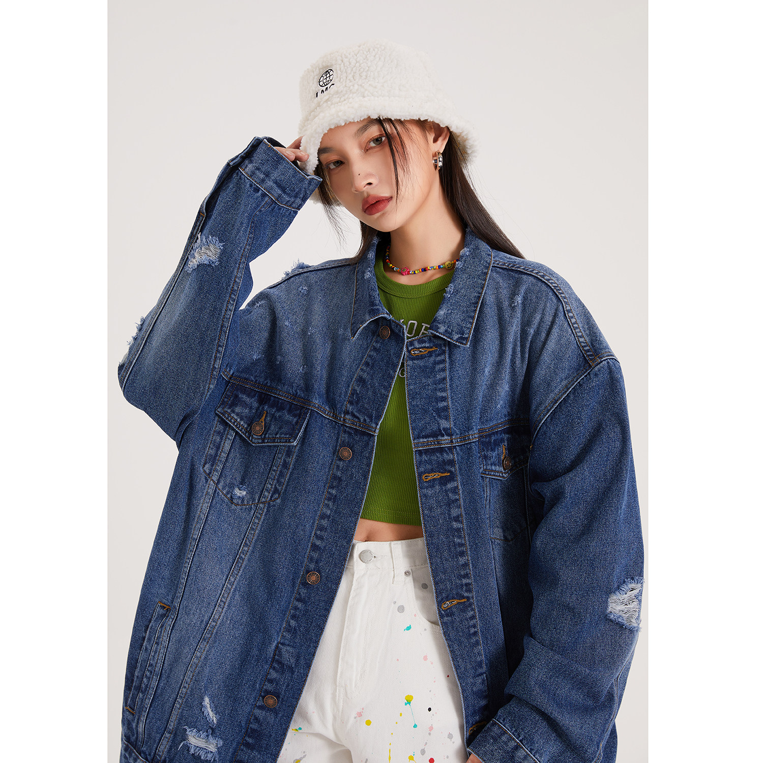 新款破洞多口袋外穿休闲水洗牛仔夹克 N602/ P110图片