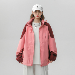 立领连帽撞色拼接情侣冲锋衣登山服夹克 JK18/P65/98图片