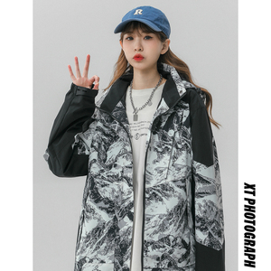 立领连帽撞色拼接情侣冲锋衣登山服夹克 JK18/P65/98图片
