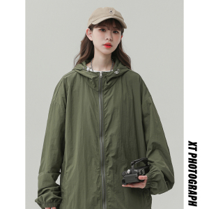 夏季纯色连帽宽松情侣防晒衣 F169 /P78图片
