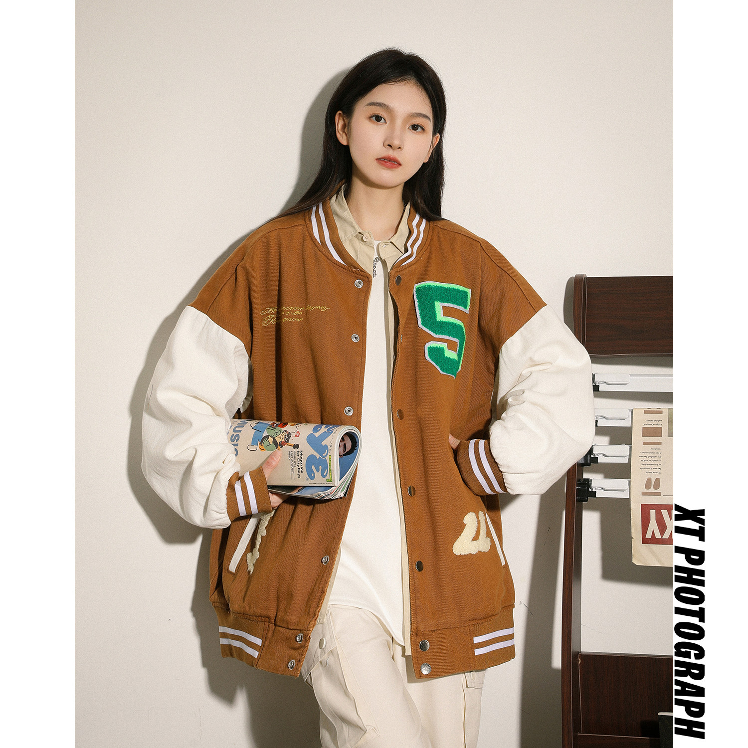 字母水洗毛巾料刺绣棒球服夹克情侣外套976/P100,男装夹克,星座202-3