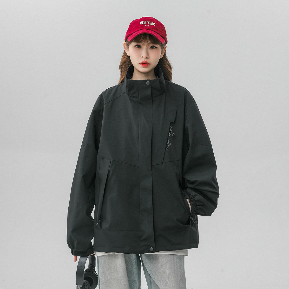 春季新款立领连帽撞色拼接情侣冲锋衣登山服夹克JK18/P65/98,男装夹克,星座202-3