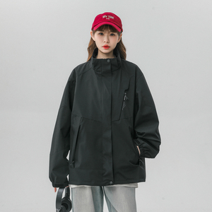 春季新款立领连帽撞色拼接情侣冲锋衣登山服夹克 JK18/P65/98图片