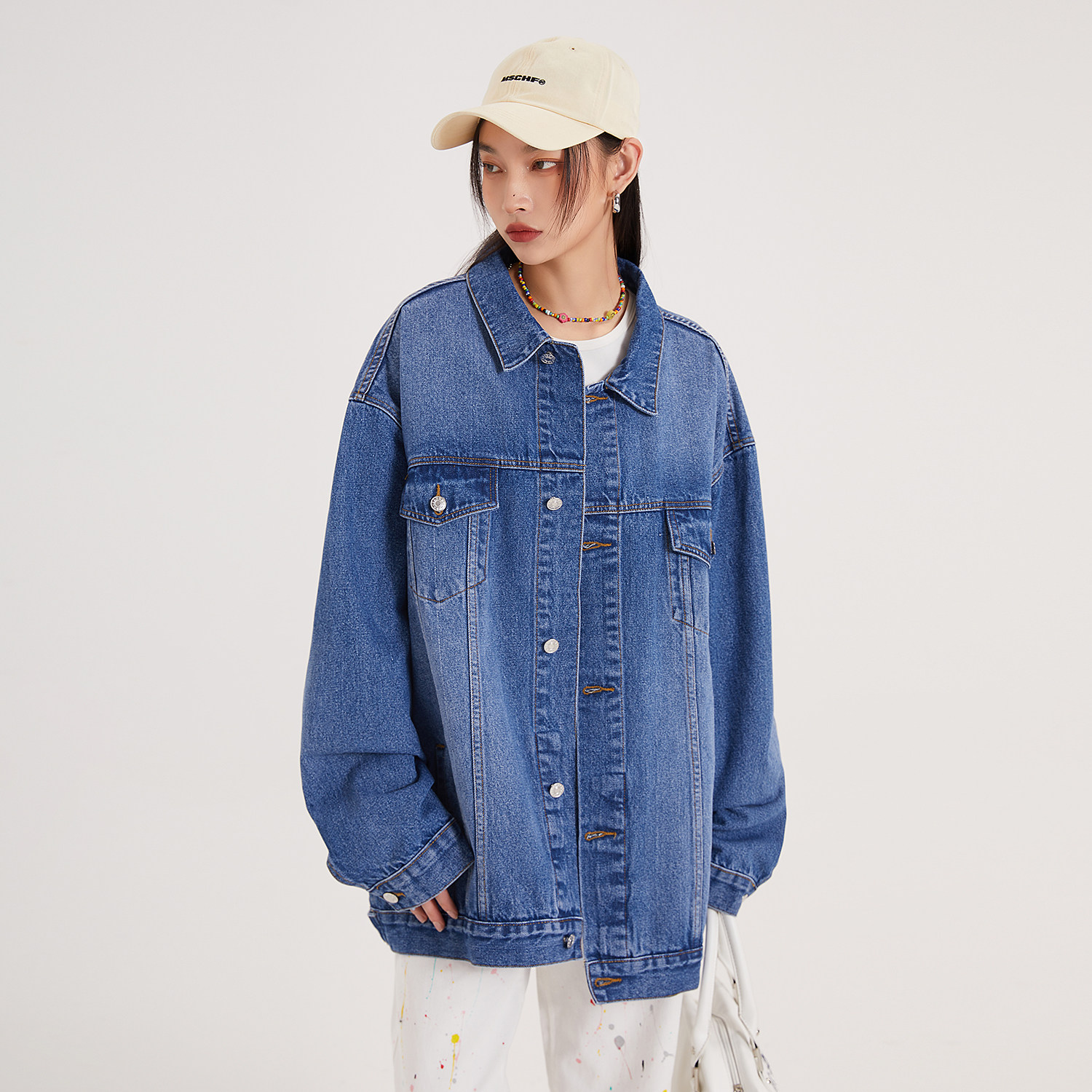 渐变多口袋翻领水洗牛仔夹克情侣休闲外套N605/P105,男装夹克,星座202-3