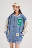 字母水洗毛巾料刺绣棒球服夹克情侣外套976/P100，男装夹克，星座202-3
