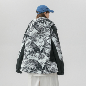 春季新款立领连帽撞色拼接情侣冲锋衣登山服夹克 JK18/P65/98图片