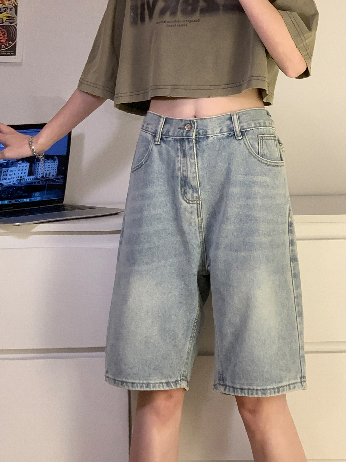 夏季牛仔中裤水洗百搭潮流短裤 K302 /P55图片