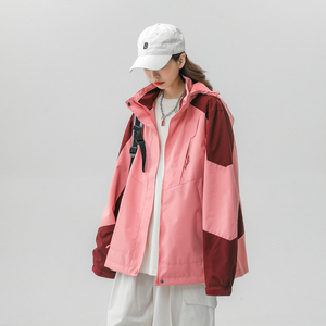 春季新款立领连帽撞色拼接情侣冲锋衣登山服夹克 JK18/P65/98图片